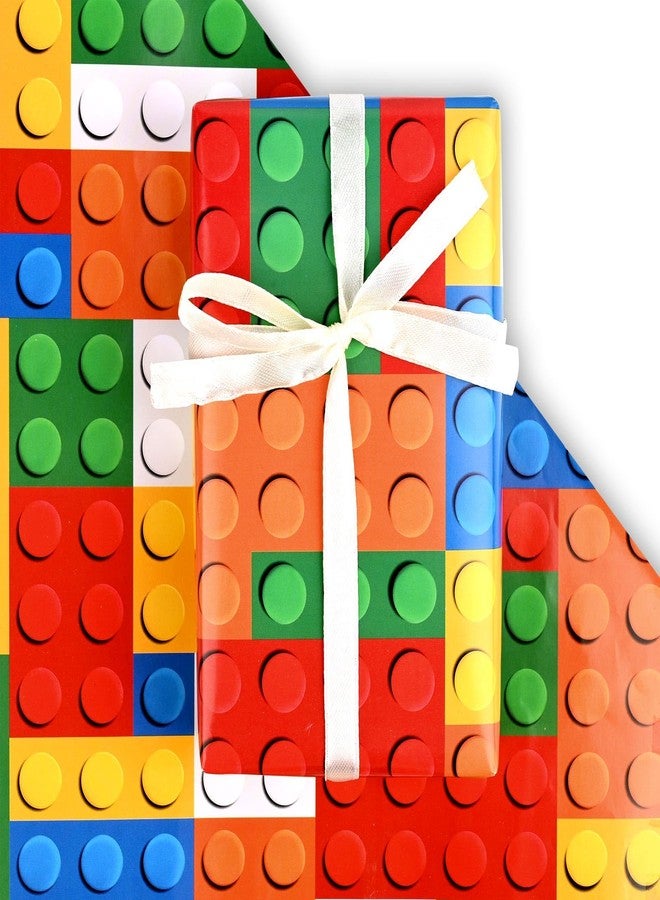 Bolsome Building Blocks Wrapping Paper Colorful Building Bricks Gift Wrap Paper for Kids for Birthday Party Craft Supplies, 19.7 x 27.6'', Folded Flat, 12 Sheet - Image 3